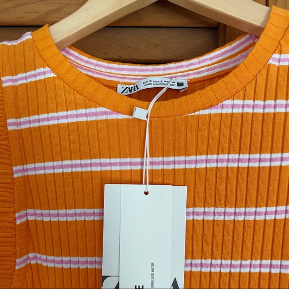 ZARA Ruffled Rib Dress Striped SMALL - Picture 9 of 9